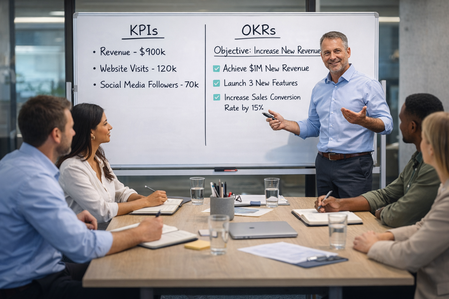 difference between KPIs and OKRs